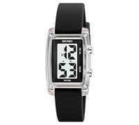 Gosasa Montre numérique de mode pour femmes et hommes - Cadran à grands chiffres - Cadran rectangulaire - Étanche - Bracelet en silicone - Montre LED unisexe, Noir transparent, Décontracté