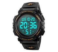 Gosasa Montre numérique étanche à LED pour homme - Grand cadran - Pour sports de plein air - Alarme lumineuse - Chronomètre - Armée simple - Doré - Taille M
