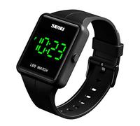 Gosasa Montre numérique LED carrée unisexe à grand cadran tendance étanche 3 bars Montre de sport électronique pour homme Montre pour femme Bracelet en silicone noir Montre de sport militaire en plein