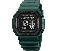 Gosasa Montre numérique multifonction classique à cadran carré unisexe pour l'extérieur - Compte à rebours - Étanche à 50 m - Lumière LED, D vert.