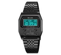 Gosasa Montre numérique rectangulaire rétro pour homme - Design classique et élégant - Multifonction - En acier inoxydable doré - Avec alarme, chronomètre, compte à rebours, noir, Vintage