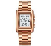 Gosasa Montre numérique tendance pour homme en acier inoxydable, style décontracté, étanche, rectangulaire, avec affichage lumineux, rose gold
