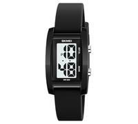Gosasa Montre numérique tendance unisexe à grands chiffres avec cadran rectangulaire et bracelet en silicone étanche à LED, noir, Décontracté