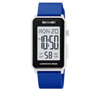 Gosasa Montre numérique tendance unisexe à grands chiffres avec cadran rectangulaire et bracelet en silicone étanche à LED, Bleu et blanc, Décontracté