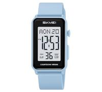 Gosasa Montre numérique tendance unisexe à grands chiffres avec cadran rectangulaire et bracelet en silicone étanche à LED, Bleu clair, Décontracté