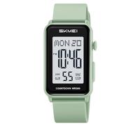 Gosasa Montre numérique tendance unisexe à grands chiffres avec cadran rectangulaire et bracelet en silicone étanche à LED, Vert clair, Décontracté