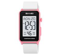 Gosasa Montre numérique tendance unisexe à grands chiffres avec cadran rectangulaire et bracelet en silicone étanche à LED, Rose et blanc, Décontracté