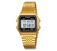 Gosasa Montre numérique unisexe à cadran carré rétro Y2K en acier inoxydable et bracelet extensible étanche à 30 m avec rétroéclairage LED, double heure, alarme, plusieurs options de couleur, Acier