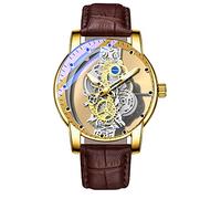 GOSASA Montre pour homme d'affaires double face creuse transparente à affichage analogique en acier inoxydable étanche créative pour homme, marron