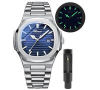 GOSASA Montre tendance pour homme - Calendrier lumineux - Style décontracté - En acier inoxydable - Étanche - Affichage analogique aiguille - Pour homme, bleu, Mode