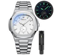 Gosasa Montre tendance pour homme - Date - Business - Acier inoxydable - Style de luxe - Quartz lumineux - Étanche - Affichage analogique - Montre pour homme - V-blanc - Affaires 612