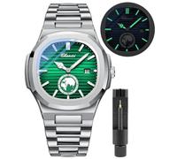 Gosasa Montre tendance pour homme en acier inoxydable style luxueux à quartz lumineux étanche Affichage analogique, Vert V, Entreprise