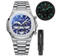Gosasa Montre tendance pour homme en acier inoxydable style luxueux à quartz lumineux étanche Affichage analogique, T-Bleu argenté, Entreprise