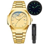 Gosasa Montre Tendance pour Homme en Acier Inoxydable Style Luxueux à Quartz Lumineux étanche Affichage analogique, doré, Entreprise