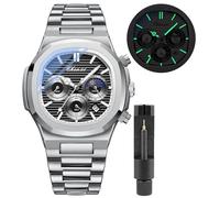 Gosasa Montre tendance pour homme en acier inoxydable style luxueux à quartz lumineux étanche Affichage analogique, T-Argent Noir, Entreprise