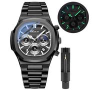 Gosasa Montre tendance pour homme en acier inoxydable style luxueux à quartz lumineux étanche Affichage analogique, T-black, Entreprise