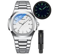 Gosasa Montre tendance pour homme en acier inoxydable style luxueux à quartz lumineux étanche Affichage analogique, B-blanc, Tendance