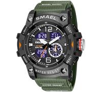 Gosasa S-Shock Montre de sport multifonction pour homme avec affichage numérique LED et alarme, 8007_Vert militaire, Sangle
