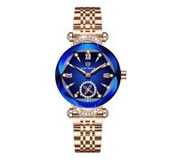 Gosasa Top Brand Montre de luxe pour femme Cadran diamant Montre élégante pour femme Cuir Quartz Mode Montre-bracelet étanche Affichage analogique Acier inoxydable, S - Bleu, Élégant