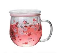 GOSER Tasse Sakura Tasse en Verre avec Infuseur à Thé Filtre et Couvercle Fleurs de Cerisier Tasse Ensemble Fleurs Tasse à Thé 300Ml Verres à Boire