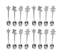 Gosera 16 PièCes DéCorations de NoëL pour en Acier Inoxydable CuillèRes à Café de NoëL CuillèRe à Dessert Vaisselle Cuisine Un Cadeaux Argent