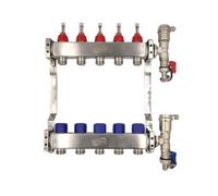 GOSHE Distributeur de circuit de chauffage en acier inoxydable - 5 circuits de chauffage au sol - Kit de ventilation - Barre de distribution - Débitmètre rotamètre