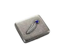 Goshentech Boîtier en métal vintage, métal plaqué argent antique, capacité 18-20, surface imitation émeraude, emballage cadeau (argent antique, plume, taille King Size 85 mm)