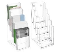 Goshoppers 2 Pièces Porte brochures multicases,porte document plexiglass transparent,5 compartiments,porte revue bureau presentoir pour dépliant,menu,revue,flyer