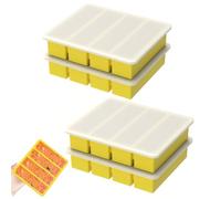 Goshoppers Lot de 4 grands bacs à glaçons en silicone avec couvercle - 4 grilles - Démoulage facile - Pour stocker la soupe, la bouillie, les glaçons (jaune)