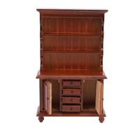 Goshyda 1/12 Armoire Miniature Hutch, 1:12 Scale Dollhouse Furniture Bidress Display Cabinet, avec Tiroirs de Rangement et Portes Doubles (Bordeaux)