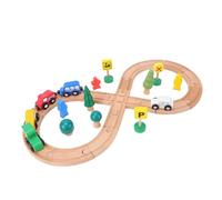 Goshyda Bloc de Construction de Voie de en Bois, Jouet à Assembler, Ensemble de Jouets de Voiture pour Enfants, Jeu à l'école à la Maison, Ensemble de Jeu Créatif en Bois de Hêtre avec 33 Pièces