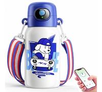 Goshyda Bouteille D'eau Intelligente Déverrouillée par Empreinte Digitale, Tasse Isolée en Acier Inoxydable 316 avec Paille pour Enfants, 550 Ml, Chargement USB C, étanche IPX7