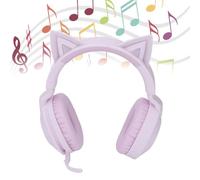 Goshyda Casque Bluetooth Oreille de Chat, Commande Tactile Lumineuse LED sans Fil Pliable avec Microphone et 35H de Lecture, pour Enfants Adultes Ordinateur Portable PC (Purple)