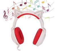 Goshyda Casque Bluetooth Oreille de Chat, Commande Tactile Lumineuse LED sans Fil Pliable avec Microphone et 35H de Lecture, pour Enfants Adultes Ordinateur Portable PC (Rouge)