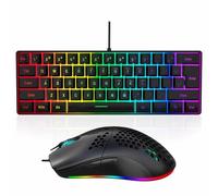 Goshyda Combo Clavier et Souris Filaire, Clavier de Jeu rétroéclairé RVB 61 Touches avec Touches de Fonction Multimédia et Souris Ergonomique, pour Ordinateur Portable PC (Ensemble Noir)