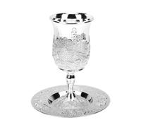 Goshyda Ensemble de Tasses et Assiettes à Vin à Pied Vintage pour les Festivals de Mariage, Tasse de Kiddouch en Alliage de Zinc Fabriquée à la Main, Verre à Vin de Cérémonie Multifonctionnel