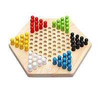 Goshyda Jeu de Dames Chinois Portable, Bois d'hévéa avec Dames Lisses Colorées, Jeu de société de Stratégie pour Les Voyages en Famille, Casse-tête éducatif pour Enfants, Cadeau de Puzzle Logique