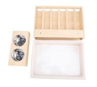 Goshyda Mangeoire à Foin en Bois pour Lapin avec Bac à Litière, 2 Bols en Acier Inoxydable, Mangeoire Anti-désordre pour Lapins, Chinchillas, Hamsters, Petits Animaux - Support de Toilette de Grande