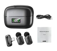 Goshyda Mini Microphone Cravate sans Fil avec Réduction du Bruit AI et Changeur de Voix AI, Autonomie de la Batterie 20H, Micro à Pince Plug and Play de Type C pour l'enregistrement Vidéo, Le (Black)