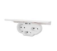 Goshyda Rallonge de Prise Murale Multiprise avec Protection Contre Les Surtensions pour étagère pour Le Bureau à Domicile, 3 Prises Secteur, 2 Ports USB pour Téléphones, Tablettes, Matériau PC ABS
