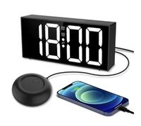 Goshyda Réveil Fort avec Lits de Lit pour Un Dormeur Lourd, Double Réveil Vibrant avec 3 Modes, Affichage LED de 7,4 Pouces, Sieste, pour Une surdité de Déficience Auditive, 12 / 24h