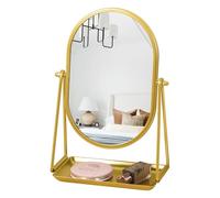 Gosider Miroir de coiffeuse ovale doré avec plateau rotatif à 360° réglable en métal pour table de robe, salon, chambre, bureau, salle de bain