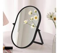 Gosider Miroir de courtoisie - Inclinable à 90° - Noir - Ovale - Support en métal - Portable - Un côté brillant - Pour voyage, chambre à coucher, salon, bureau