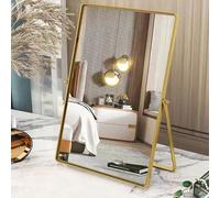 Gosider Miroir de courtoisie rectangulaire doré avec cadre en métal - Miroir de table vanité portable à 90° - Miroir de maquillage haute résolution d'un côté pour commode, salon, chambre à coucher,