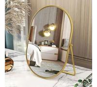 Gosider Miroir de Maquillage Ovale doré avec Cadre en métal - Portable, unilatéral, orientable - pour vanité, Commode, Salon, Chambre à Coucher, Bureau