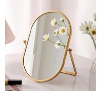 Gosider Miroir de maquillage ovale pliable avec support en métal doré - Portable - Pliable - Brillant - Miroir pivotant pour coiffeuse, salon, chambre à coucher, salle de bain