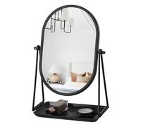 Gosider Miroir de table de bureau avec rangement - Miroir de table portable - Cadre en métal noir - Miroir de maquillage ovale rotatif à 360° - Idéal pour bureau, chambre, salle de bain, dortoir