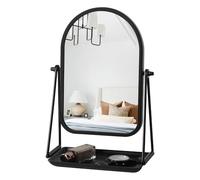 Gosider Miroirs de maquillage avec rangement - Petit miroir de table de bureau noir - Cadre en fer - Miroir de comptoir pivotant à 360 degrés pour salle de bain, chambre à coucher, dortoir