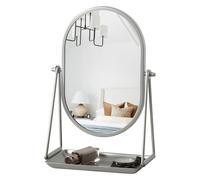 Gosider Petit miroir de maquillage ovale avec support en métal - Rotation à 360 ° - Portable - Argenté - Pour voyage, chambre à coucher, bureau, commode