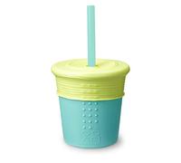 GoSili Silikids - Housse Siliskin Coque en silicone Paille Tasse, Bleu sarcelle/vert citron